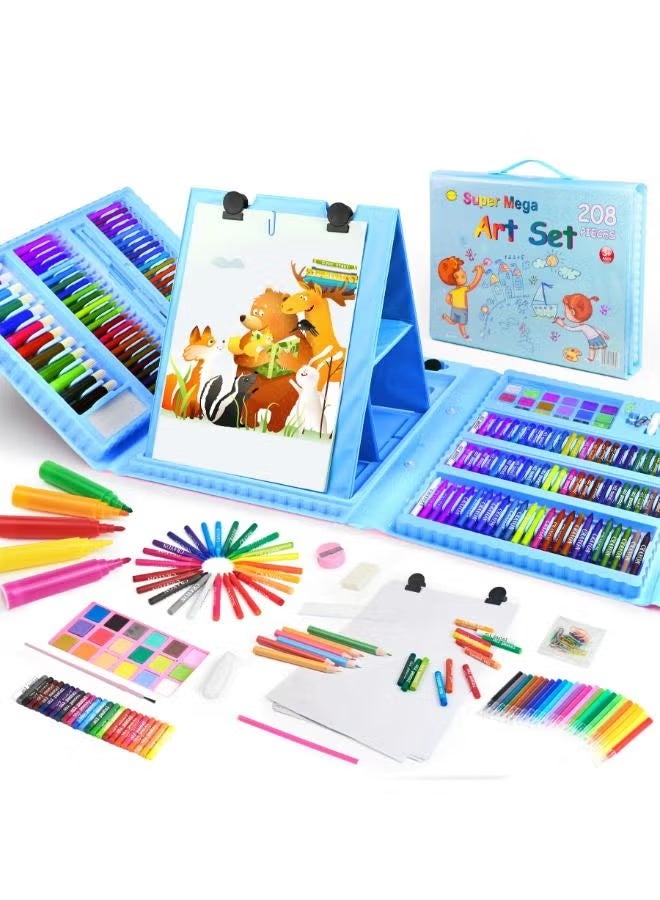 Super Mega Drawing Kit 208PCS Deluxe Colouring Art Set for Kids 6-12 Drawing & Painting Set with Watercolour Drawing Colouring Pencils for Children Kid Girls Boys (Blue-208PCS) - Image 1