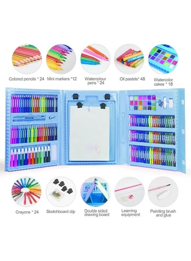 Super Mega Drawing Kit 208PCS Deluxe Colouring Art Set for Kids 6-12 Drawing & Painting Set with Watercolour Drawing Colouring Pencils for Children Kid Girls Boys (Blue-208PCS) - Image 2