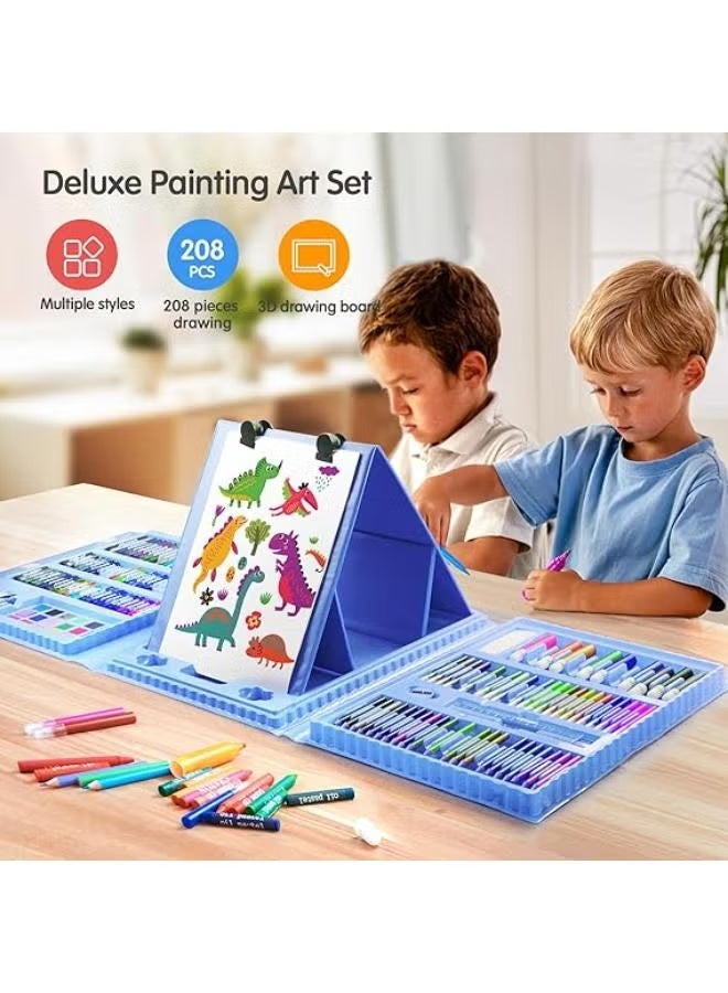 Super Mega Drawing Kit 208PCS Deluxe Colouring Art Set for Kids 6-12 Drawing & Painting Set with Watercolour Drawing Colouring Pencils for Children Kid Girls Boys (Blue-208PCS) - Image 3
