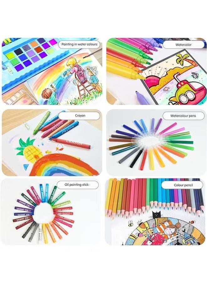 Super Mega Drawing Kit 208PCS Deluxe Colouring Art Set for Kids 6-12 Drawing & Painting Set with Watercolour Drawing Colouring Pencils for Children Kid Girls Boys (Blue-208PCS) - Image 4