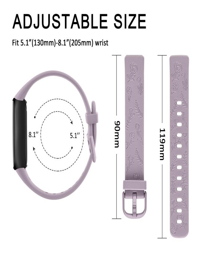 Meliya Compatible with Fitbit Inspire 3 Bands for Women Men, Floral Engraved Silicone Straps Replacement Wristband for Fitbit Inspire 3 Fitness Tracker (Black+Green+Smoke Violet) - Image 4