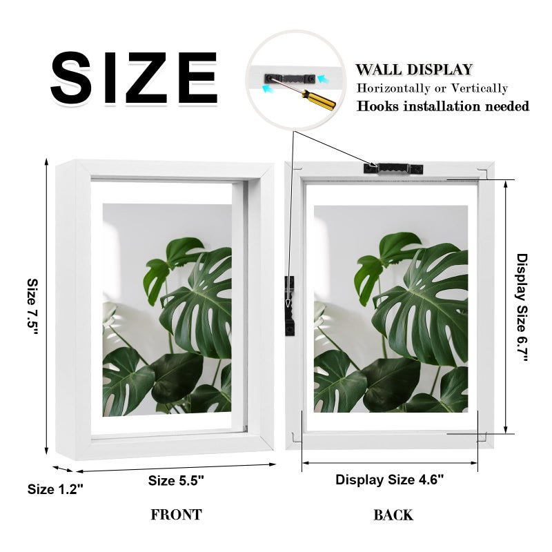 Egofine 5x7 Floating Frames Set of 2  Double Plexiglass Picture Frame  Made of Solid Wood Display Any Size Photo up to 5x7  Wall Mount or Tabletop Standing  White - Image 2