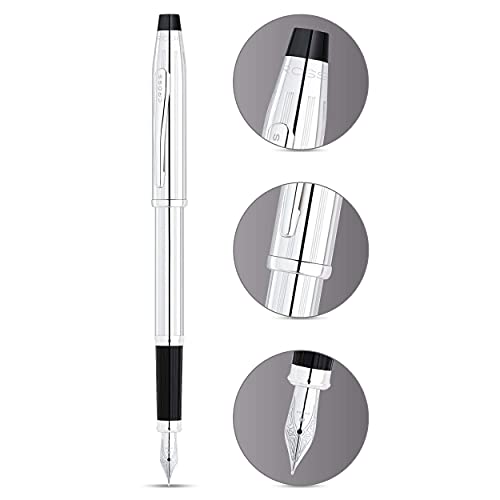 Cross Century II Refillable Fountain Presented in a Luxury Gift Box - Medium Point, Black Ink, Lustrous Chrome - Image 2