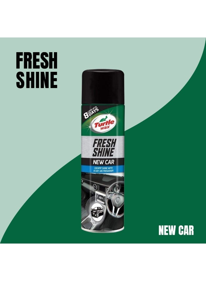 تيرتل واكس ملمع ومجدد مقصورة السيارة "Fresh Shine" من "Turtle Wax" (برائحة السيارة الجديدة) مع ميزة تعطير الجو لمدة 8 أيام - Image 1