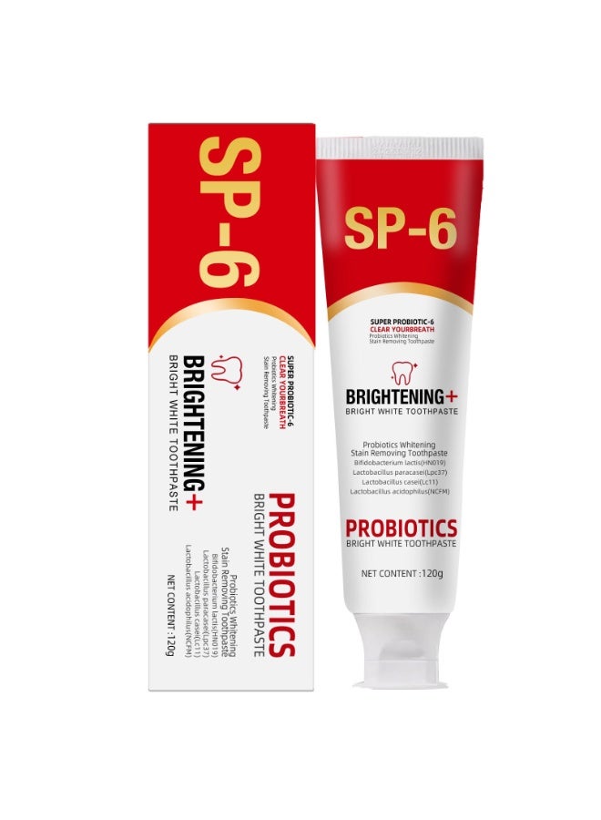 SP معجون الأسنان سب-6 للتبييض الفائق، معجون الأسنان سب-6 بروبيوتيك للتبييض، معجون الأسنان MS DRWIKEY بروبيوتيك الأبيض الساطع، إدارة صحة الفم مع معجون الأسنان Msdrwikey سب-6، نفس منعش (أحمر) - Image 1