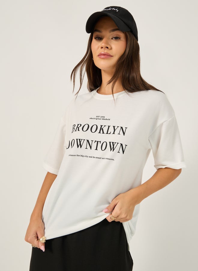 Styli Oversized Slogan Print T-Shirt and Midi Skirt Co-Ords  - Image 3