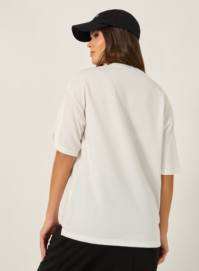 Styli Oversized Slogan Print T-Shirt and Midi Skirt Co-Ords  - Image 5