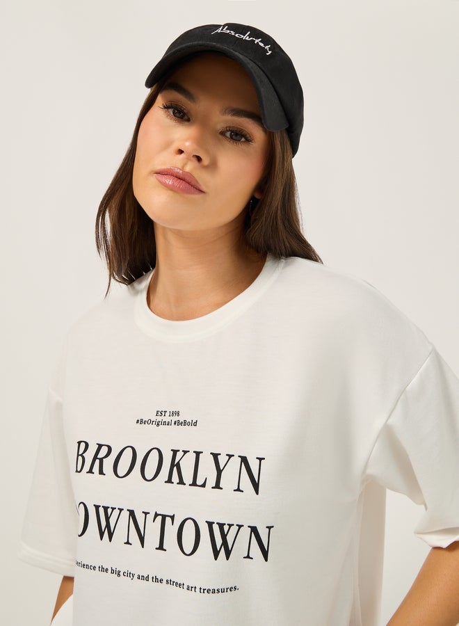 Styli Oversized Slogan Print T-Shirt and Midi Skirt Co-Ords  - Image 4