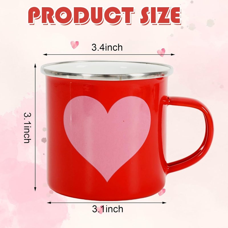 Whaline 2Pcs Valentines Day Enamel Mug Set Red Pink Heart Coffee Mug Love Heart Drinking Cups for Valentines Day Wedding Party Supplies Table Centerpieces 12oz - Image 2