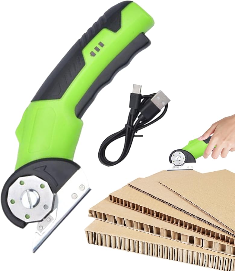 Rechargeable Lithium Battery Electric Scissors Green Portable Cutter For Carpets Fabrics Leather Craft - Image 1