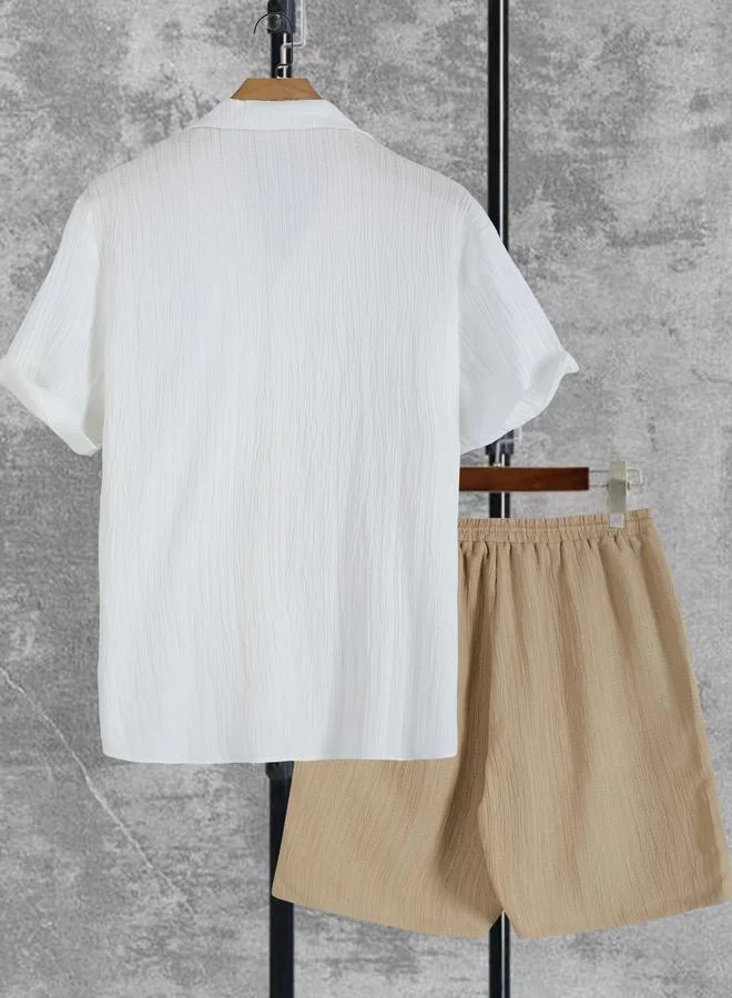 Take Two Take Two Textured Button Up Shirt and Shorts Co-Ords