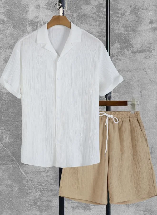 Take Two Take Two Textured Button Up Shirt and Shorts Co-Ords