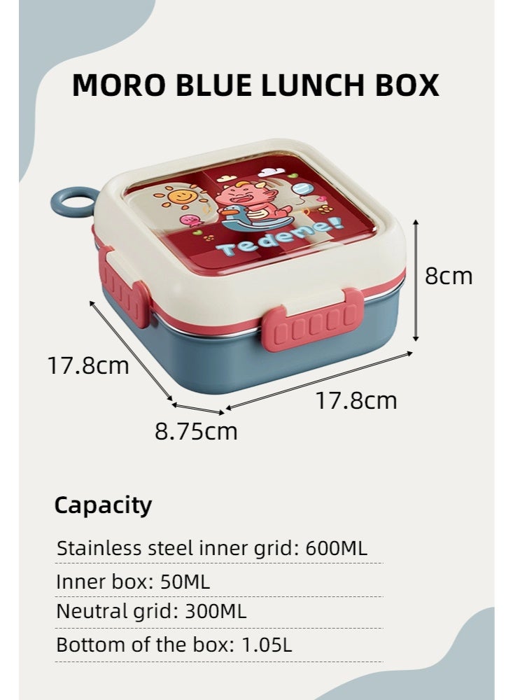 WOLFATION FOR YOU Kids Bento Box for Boys, Food-Grade 304 Stainless Steel, Leakproof & Odor-Proof, Easy-Clean Detachable Design, Includes Utensils (Vibrant Blue) - Image 2