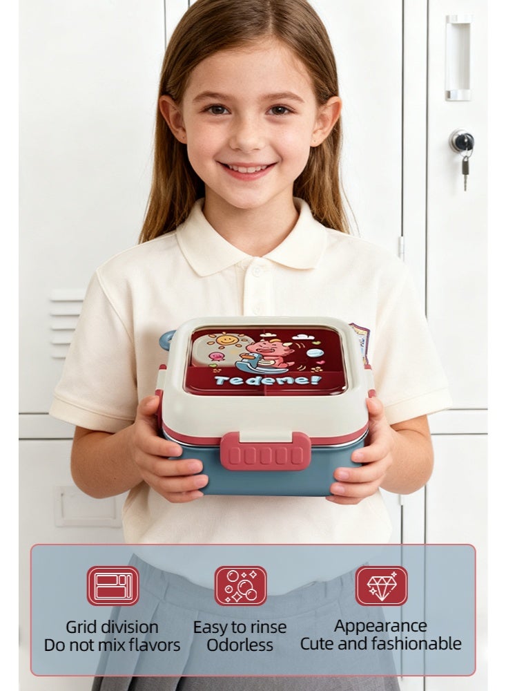 WOLFATION FOR YOU Kids Bento Box for Boys, Food-Grade 304 Stainless Steel, Leakproof & Odor-Proof, Easy-Clean Detachable Design, Includes Utensils (Vibrant Blue) - Image 3