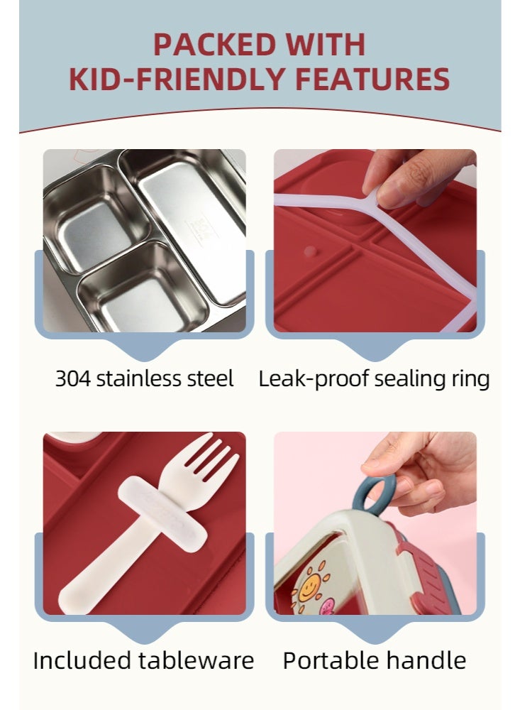 WOLFATION FOR YOU Kids Bento Box for Boys, Food-Grade 304 Stainless Steel, Leakproof & Odor-Proof, Easy-Clean Detachable Design, Includes Utensils (Vibrant Blue) - Image 4