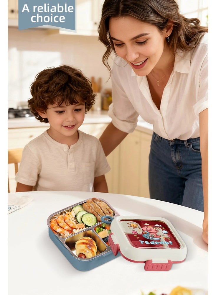 WOLFATION FOR YOU Kids Bento Box for Boys, Food-Grade 304 Stainless Steel, Leakproof & Odor-Proof, Easy-Clean Detachable Design, Includes Utensils (Vibrant Blue) - Image 5