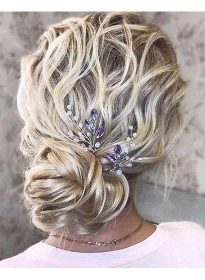 YERTTER Amethyst Hair Pins Set Of 2 Silver Wedding Hair Pins Purple Rhinestones Clips Bridal Accessories For Brides And Bridesmaids - Image 1