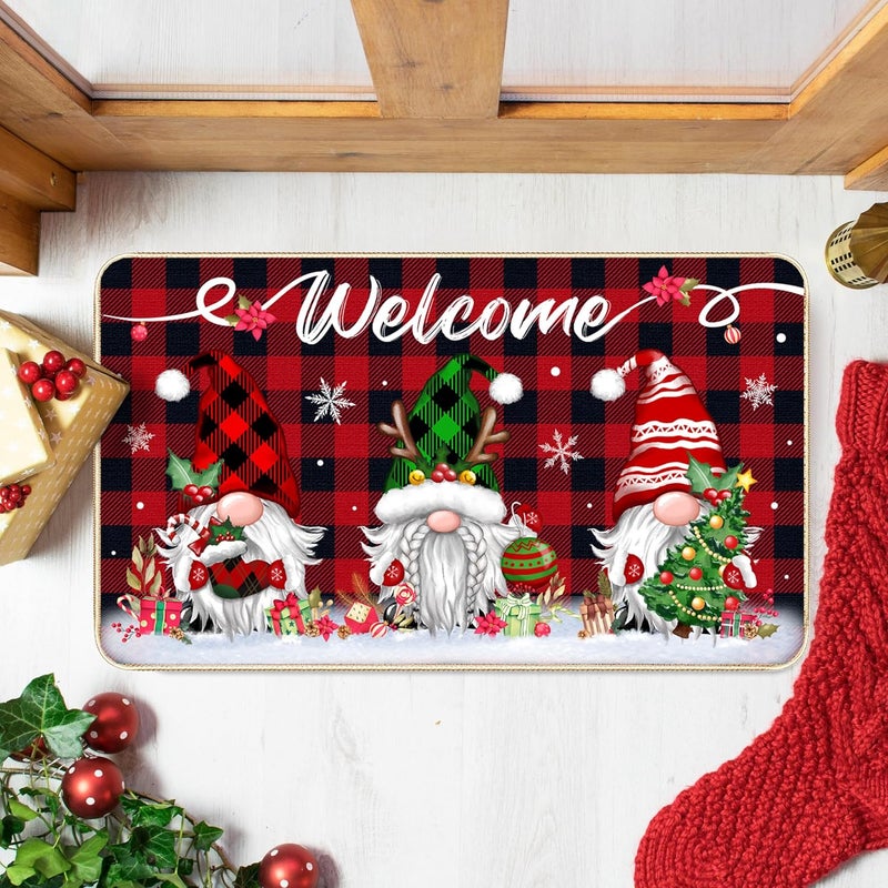 TREWAVE Christmas Welcome Decorative Doormat Christmas Gnome Door Mat Non Slip Rubber Backing Floor Mat Seasonal Winter Holiday Front Porch Rugs for Outdoor Indoor Entrance, 29 x 17 Inch - Image 2