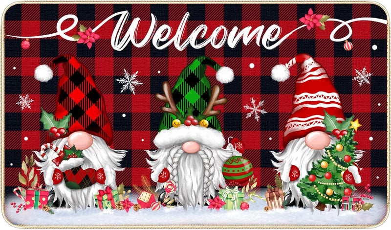 TREWAVE Christmas Welcome Decorative Doormat Christmas Gnome Door Mat Non Slip Rubber Backing Floor Mat Seasonal Winter Holiday Front Porch Rugs for Outdoor Indoor Entrance, 29 x 17 Inch - Image 1