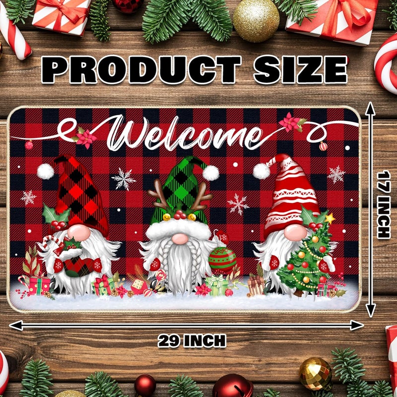 TREWAVE Christmas Welcome Decorative Doormat Christmas Gnome Door Mat Non Slip Rubber Backing Floor Mat Seasonal Winter Holiday Front Porch Rugs for Outdoor Indoor Entrance, 29 x 17 Inch - Image 3