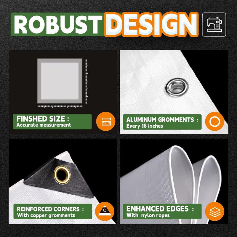 Raindeway 12 Mil Heavy Duty White Tarp 7X20 Feet Uv Resistant Waterproof Weatherproof Poly Tarp With Metal Grommets And Reinforced Edges - Image 4