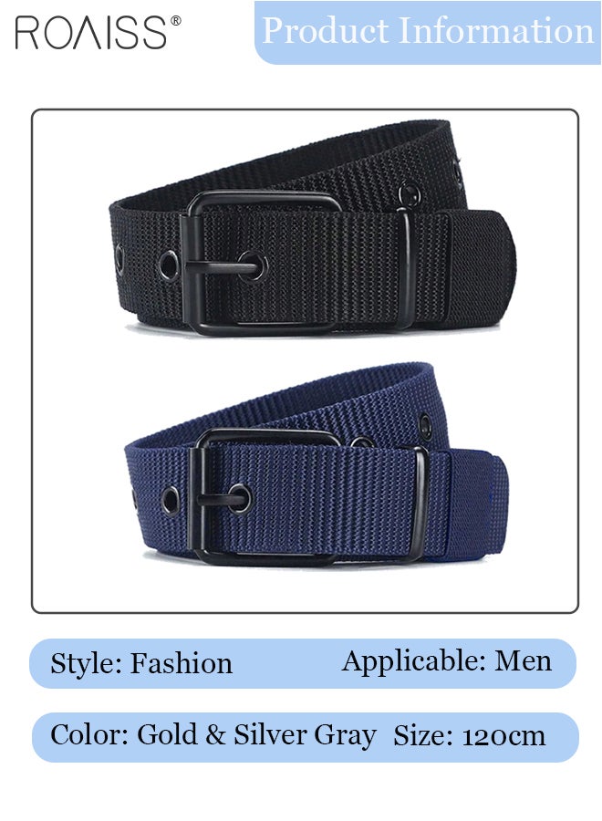 roaiss 2 Pcs Nylon Belts for Men, Breathable Canvas Webbing Belts with Metal Pin Buckle, Outdoor Sports Belts for Work, Outdoor Sport,Picnics, Hiking - Image 2