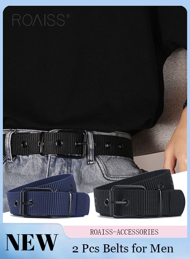 roaiss 2 Pcs Nylon Belts for Men, Breathable Canvas Webbing Belts with Metal Pin Buckle, Outdoor Sports Belts for Work, Outdoor Sport,Picnics, Hiking - Image 1
