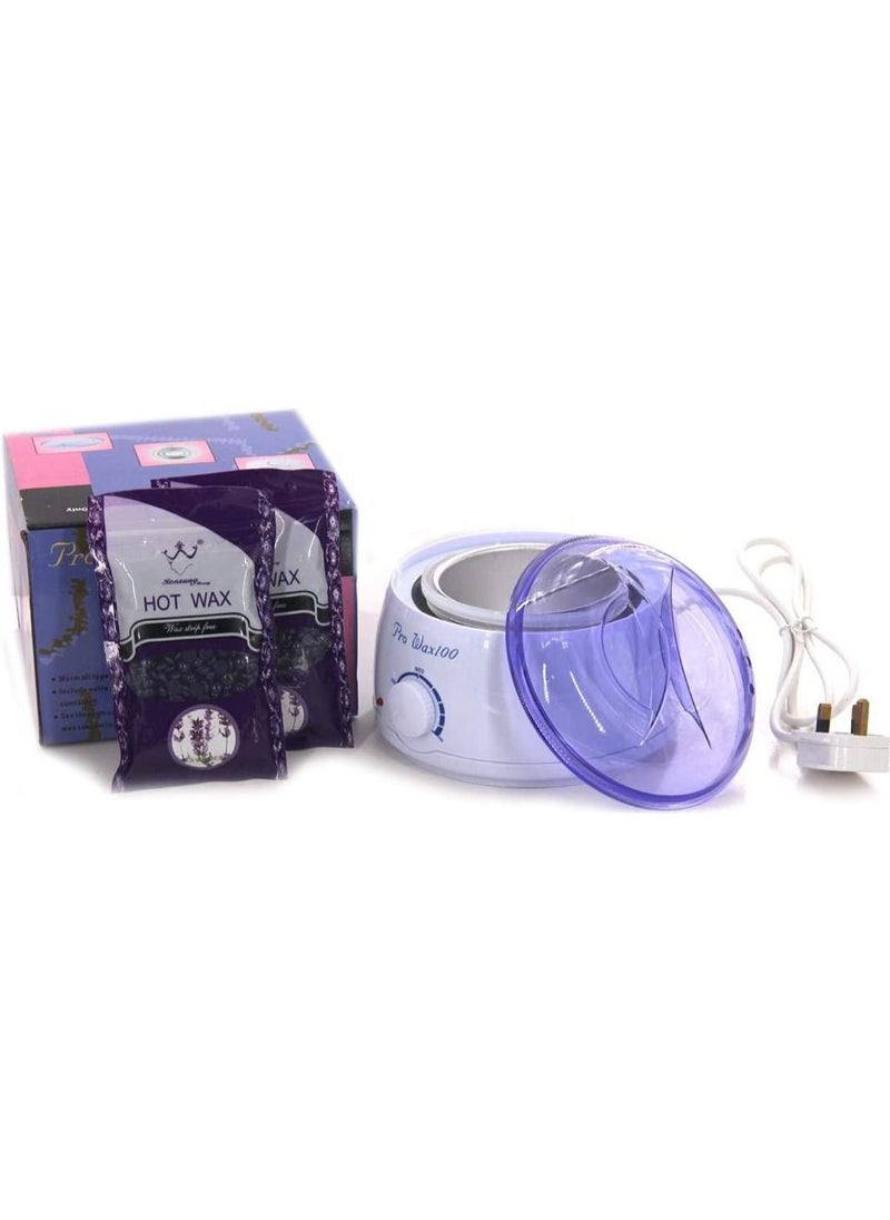ProWax Pack Of 2 Hot Wax With Wax Heating Machine White/Purple  - Image 1