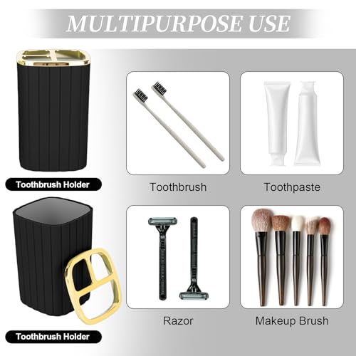 RRM 2PCS Bathroom Accessories Set, Black and Gold Bathroom Accessories Include Soap Dispenser and Toothbrush Holder for Boho Bathroom Decor - Image 4