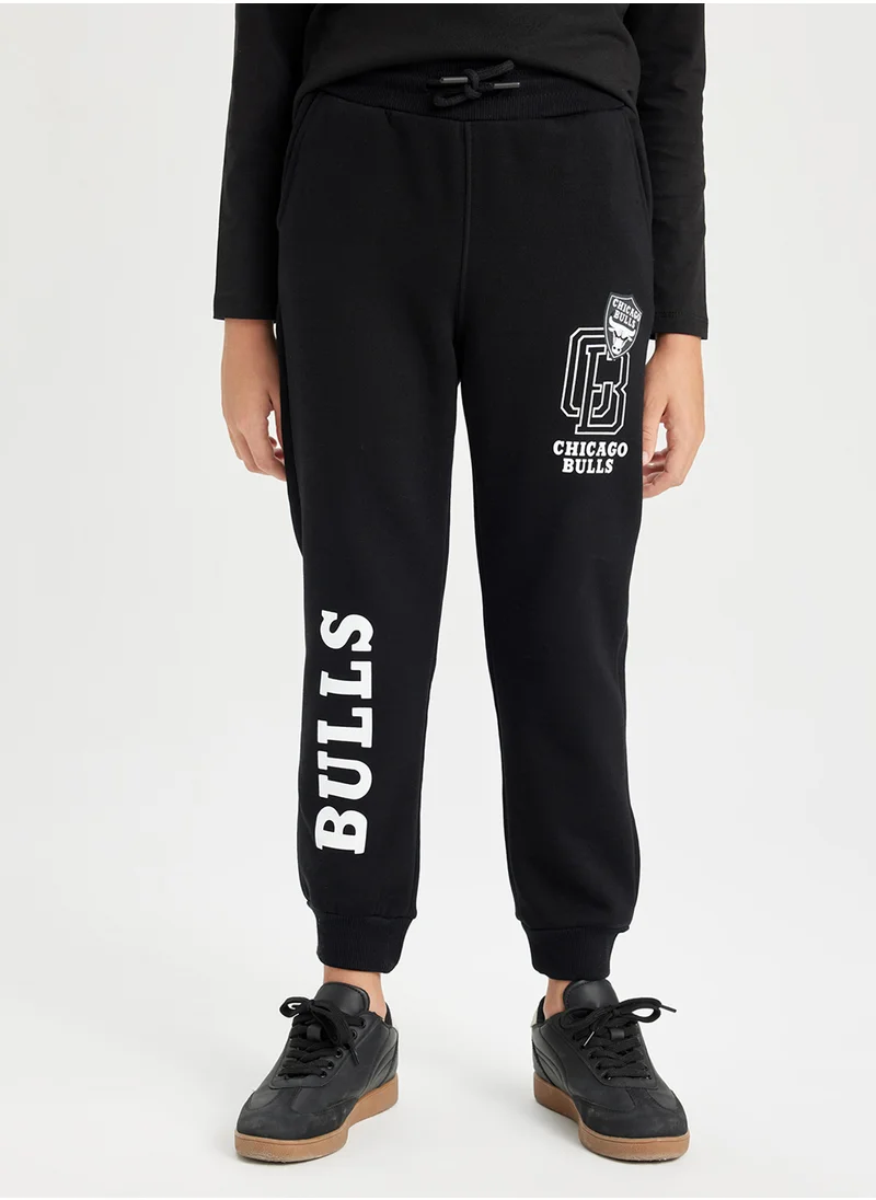 ديفاكتو Nba Chicago Bulls Black Elasticated Cuff Jogger Pants With Pockets