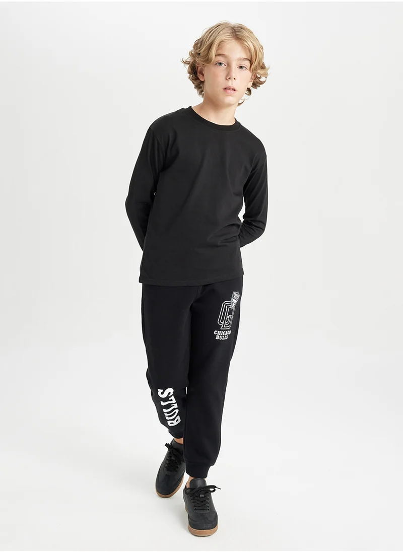 DeFacto Nba Chicago Bulls Black Elasticated Cuff Jogger Pants With Pockets