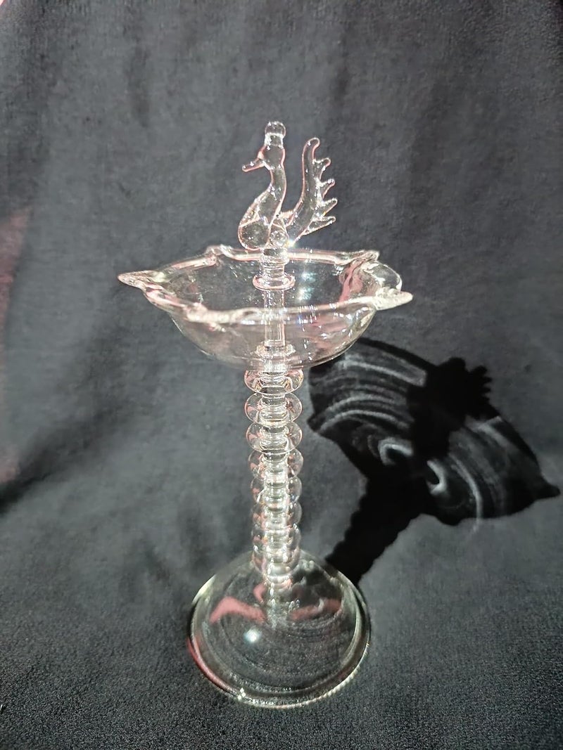 Generic Peacock Ring Glass Samai Clear Borosilicate Glass Oil Lamp 8 Inches Festive Religious Home Decor Gift - Image 5