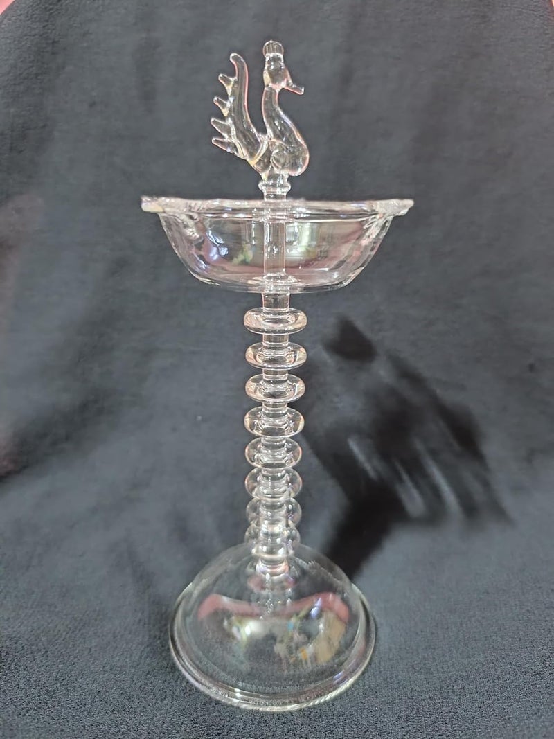Generic Peacock Ring Glass Samai Clear Borosilicate Glass Oil Lamp 8 Inches Festive Religious Home Decor Gift - Image 4