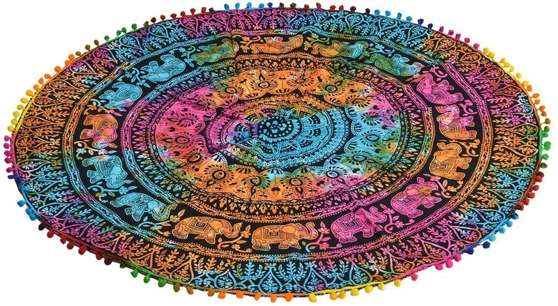 Textile art Creations Creations Indian Tapestry Mandala Round Mandala Center Table CoverTraditional Cotton Round Table CoverDining Tablecloth Print 1 - Image 1