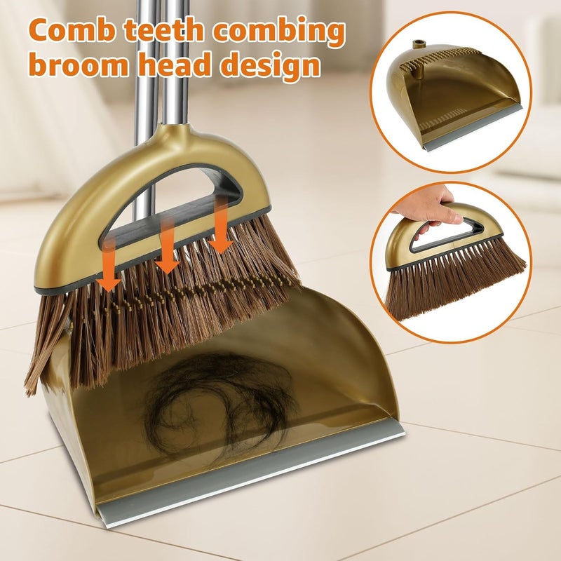 KASTWAVE 3Pcs Broom and Dustpan Long Handle Dustpan and Brush Sets with Comb Teeth Portable Broom with Dustpan Combo 180° Rotatable Floor Squeegee Efficient Sweeper Dustpan Set for Home Room Kitchen Office - Image 4