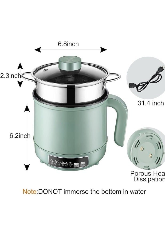 XiuWoo - Multicooker, 5 cooking modes, Timer and automatic stop function, With stainless steel steam basket, 600W, 1.7L, Portable, Green Silver - Image 1