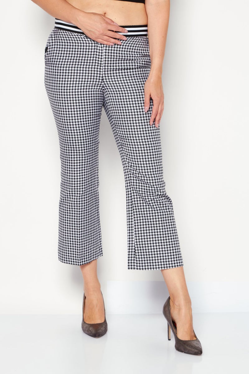Liu Jo Women Microcheck Capri Pant, White  - Image 1