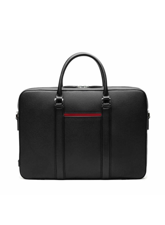 Maverick & Co. Manhattan Leather Briefcase (Black-Racing Red) - Image 1