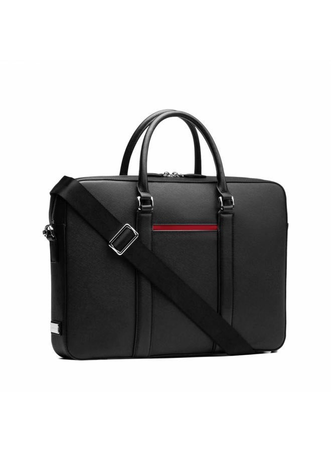 Maverick & Co. Manhattan Leather Briefcase (Black-Racing Red) - Image 5