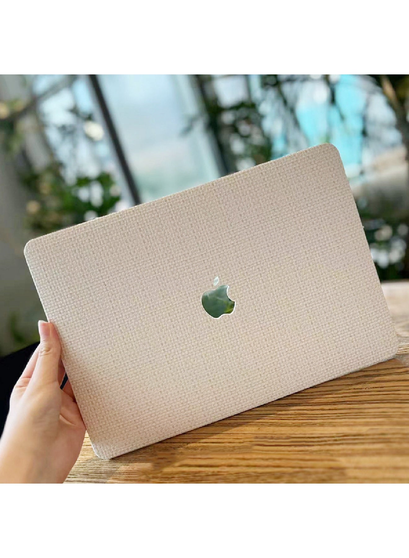 Adando Compatible with MacBook Neo Case 13 inch 2026 A18 Pro Chip A3404, Woven Fabric Mac Neo Case Knit Braided Texture PU Leather Hardshell with Logo Cutout (Beige)