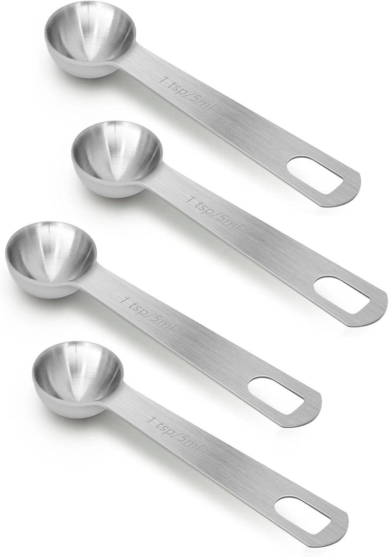 AUOIKK 4 PCS 1 Teaspoon(5 mL | 5 cc | 1 Tsp | 1/3 Tablespoon) Stainless Steel Single Measuring Spoon, Easy to Use and Easy to Wash Metal Measuring Spoons Kitchen Gadgets for Cooking & Baking - Image 1
