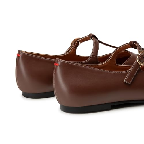Trary Brown Flats for Women T-Straps Mary Jane Shoes Pointed Toe Women's Ballet Flats Comfortable Adjustable Buckle Slip On 2025 Fall Dress Shoes Loafer for Business Casual Work - Image 4