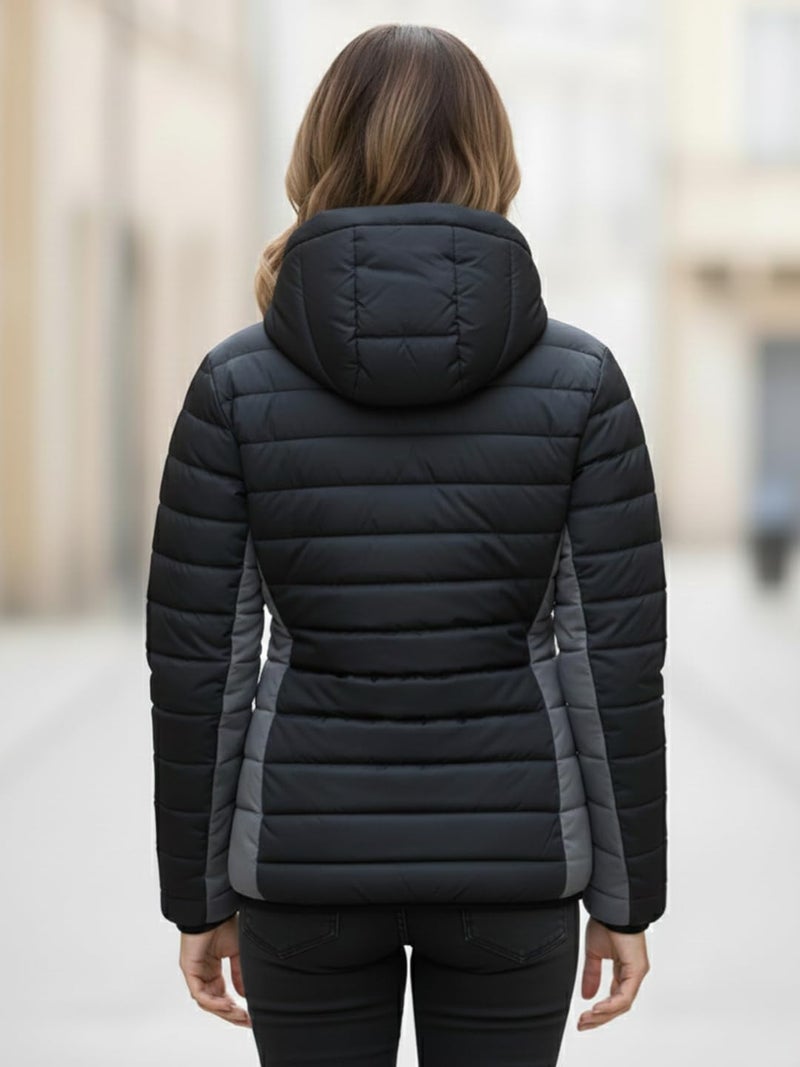 LEOTUDE Women’s Winter Puffer Hooded Jacket, Stylish Outdoor Jacket for Women (GRL_JKT19_BLK_GREY_P_Black-GreyS) - Image 4