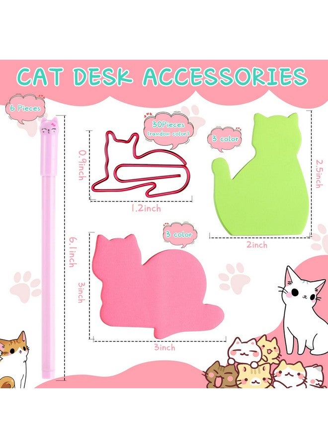 نيزيو مجموعة قرطاسية مكونة من 42 قطعة مكونة من 6 ألوان ملاحظات لاصقة لطيفة و30 قطعة من مشابك الورق و6 قطع هدايا لطيفة لمحبي القلم وإكسسوارات مكتب مكتبية جميلة لمستلزمات مكتب العمل والمدرسة (قطة لطيفة) - Image 2