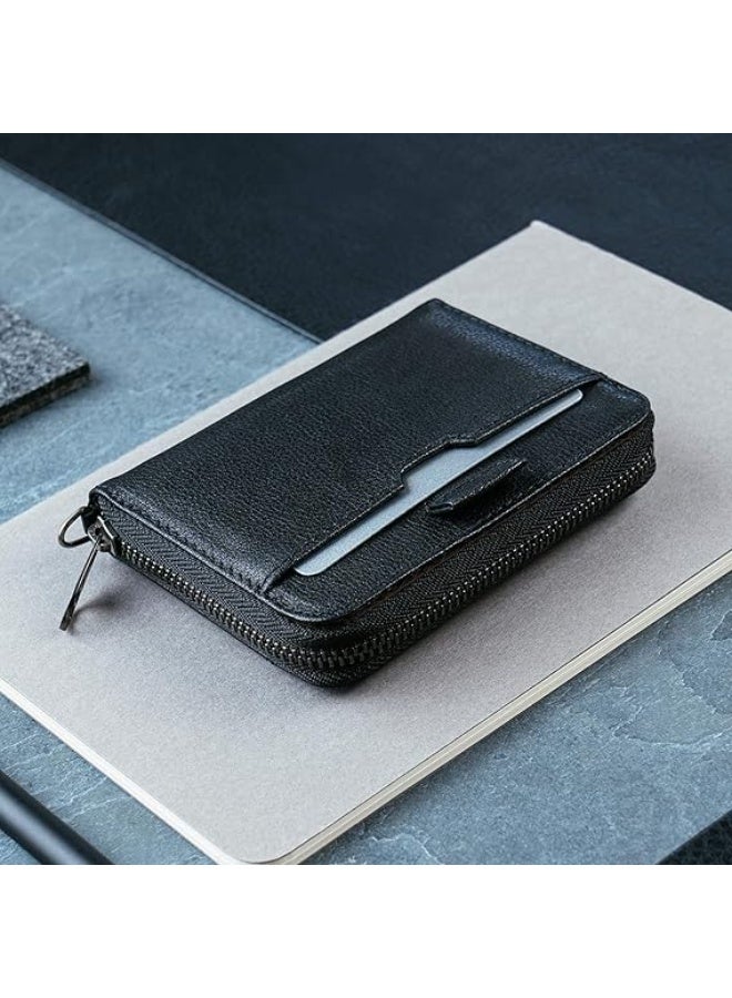 Vaultskin Minimalist Leather Zipper Wallet. Small RFID-Blocking Multi-Card Holder with Coin Compartment MAYFAIR - Image 3