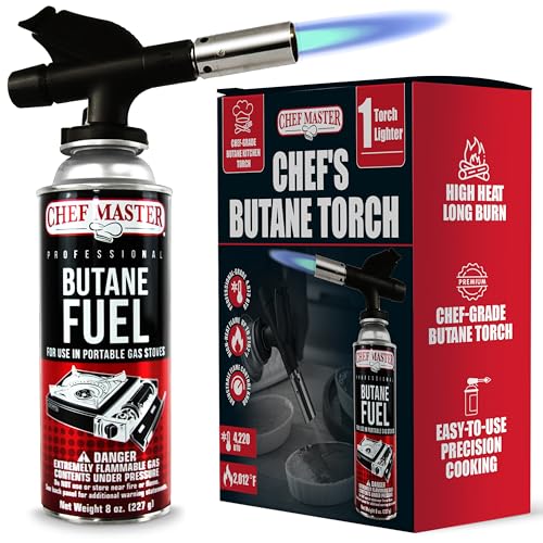 Chef-Master Chef's Torch, Kitchen Torch, Cooking Torch, Refillable Butane Torch Lighter w/ Adjustable Flame for Searing Steaks, Creme Brulee, Desserts, BBQ, Baking, Craft by Chef Master 90014(Butane Not Included) - Image 1
