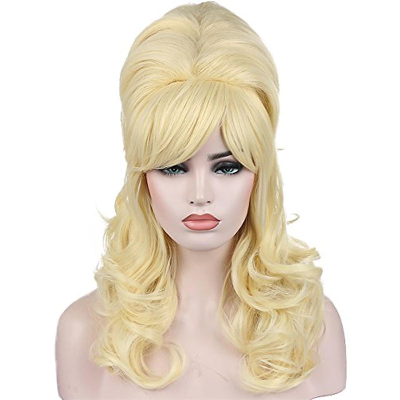 Kalyss Blonde Beehive Wig Womens Curly Wavy Long Heat Resistant Synthetic Hair Cosplay Costume Wigs Blonde