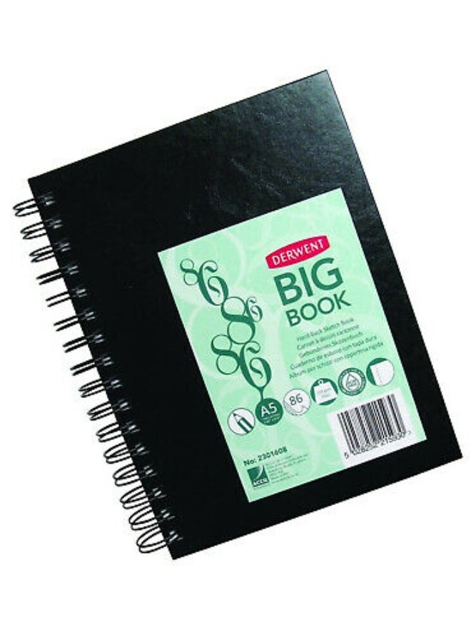 Derwent - Sketch Book Black Cover Spiral Bound 86 Sheets A5 Size