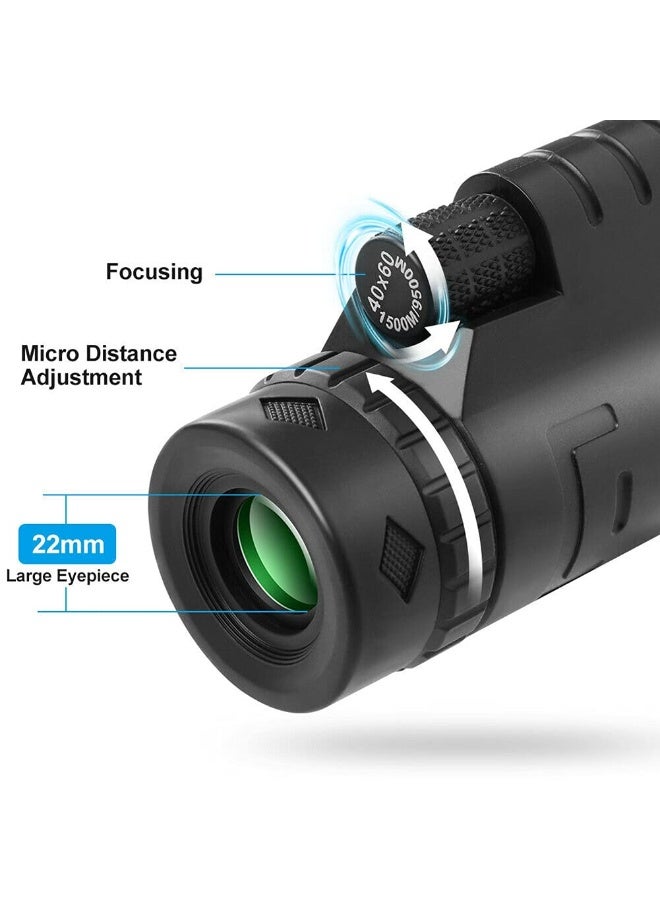 SANMUGEED 40X60 Monocular Telescope, Adjustable Focus Night Vision Monocular, Waterproof Non Slip Pocket Telescope with Phone Holder ＆ Tripod for Bird - Image 3