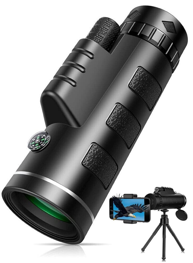 SANMUGEED 40X60 Monocular Telescope, Adjustable Focus Night Vision Monocular, Waterproof Non Slip Pocket Telescope with Phone Holder ＆ Tripod for Bird - Image 1